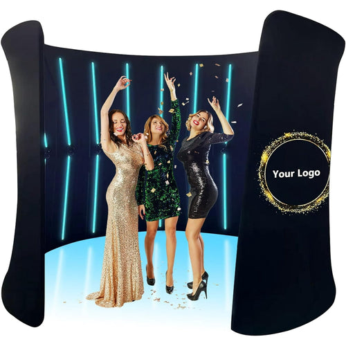 Customizable LED 360 Photo Booth Backdrop Enclosure, 360 Photo Booth Background Wall, Photobooth Backdrop,360 Photo Booth Enclosure LED for Halloween Christmas Parties Wedding Event(B:28LED-8'W x 8'）