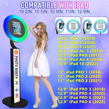 Load image into Gallery viewer, Upgraded iPad Photo Booth for iPad 10.2&#39;&#39;10.9&#39;&#39;11&#39;&#39;12.9&#39;&#39;Selfie Photo booth Machine ,Free Custom Logo,with RGB Ring Light  for Parties Christmas,Wedding Events Rental