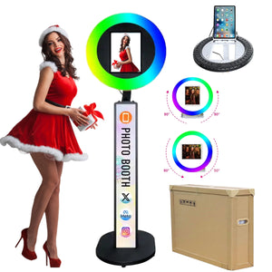 Upgraded iPad Photo Booth for iPad 10.2''10.9''11''12.9''Selfie Photo booth Machine ,Free Custom Logo,with RGB Ring Light  for Parties Christmas,Wedding Events Rental