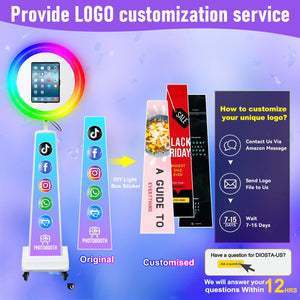 New Portable Photo Booth for IPad 10.2" 10.9" 11" 12.9" Selfie Stand Customized Logo Photobooth with RGB LED Ring Ligh for Halloween Christmas Wedding Party Events （White）