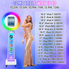 Load image into Gallery viewer, New Portable Photo Booth for IPad 10.2&quot; 10.9&quot; 11&quot; 12.9&quot; Selfie Stand Customized Logo Photobooth with RGB LED Ring Ligh for Halloween Christmas Wedding Party Events （White）