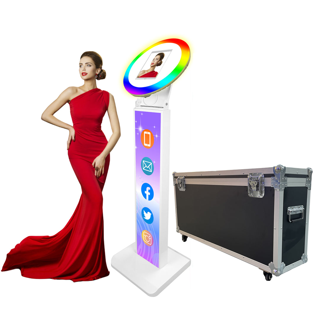 HITUGU Portable iPad Photo Booth, Metal Shell Selfie photobooth Machine for 12.9'' iPad with RGB Ring Light,Free Custom Logo,Remote Control,Flight Case,for Parties,Wedding,Exhibition,Rental Business