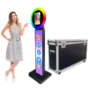 HITUGU Portable iPad Photo Booth, Metal Shell Selfie photobooth Machine for 10.2'' iPad with RGB Ring Light,Free Custom Logo,Remote Control,Flight Case,for Parties,Wedding,Exhibition,Rental Business