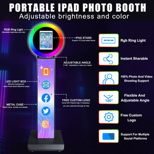 HITUGU Portable iPad Photo Booth, Metal Shell Selfie photobooth Machine for 10.2'' iPad with RGB Ring Light,Free Custom Logo,Remote Control,Flight Case,for Parties,Wedding,Exhibition,Rental Business