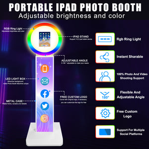 HITUGU Portable iPad Photo Booth, Metal Shell Selfie photobooth Machine for 12.9'' iPad with RGB Ring Light,Free Custom Logo,Remote Control,Flight Case,for Parties,Wedding,Exhibition,Rental Business