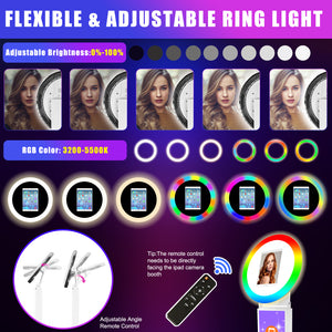 HITUGU Portable iPad Photo Booth, Metal Shell Selfie photobooth Machine for 10.2'' iPad with RGB Ring Light,Free Custom Logo,Remote Control,for Parties,Wedding,Exhibition,Rental Business