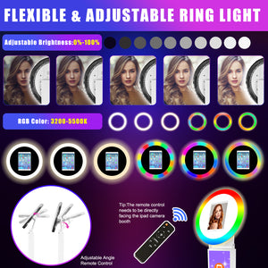 HITUGU Portable iPad Photo Booth, Metal Shell Selfie photobooth Machine for 12.9'' iPad with RGB Ring Light,Free Custom Logo,Remote Control,Flight Case,for Parties,Wedding,Exhibition,Rental Business