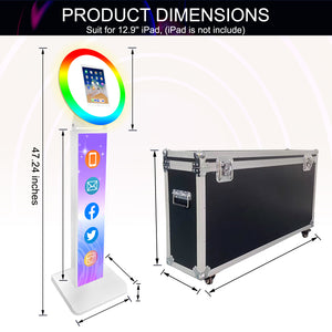 HITUGU Portable iPad Photo Booth, Metal Shell Selfie photobooth Machine for 10.2'' iPad with RGB Ring Light,Free Custom Logo,Remote Control,for Parties,Wedding,Exhibition,Rental Business